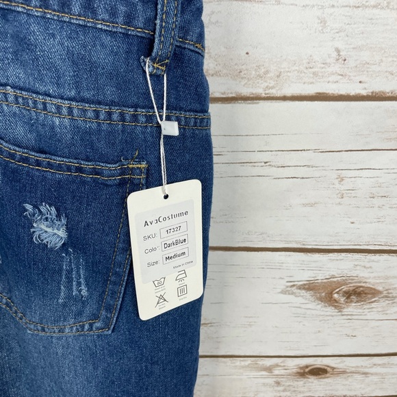 NWT AVA COSTUME Blue Denim Ripped Distressed Bib Overalls size Medium - Picture 10 of 13